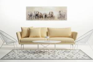 Tableau peint Chemin des éléphants Beige - Bois massif - Textile - 150 x 50 x 4 cm