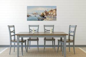 Tableau peint Mon rêve de Venise Bleu - Bois massif - Textile - 100 x 50 x 4 cm