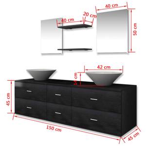 Badezimmermöbel(7-teilig) 292096-3 Schwarz - Holzwerkstoff - 45 x 45 x 150 cm