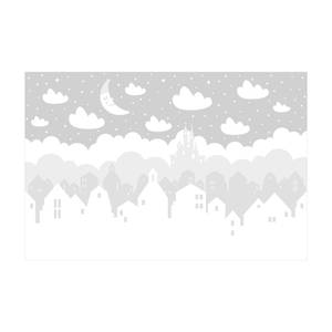Sternenhimmel mit Häusern und Mond grau Vinyl-Teppich - Sternenhimmel mit Häusern und Mond in grau - Querformat 3:2 - 150 x 100 cm