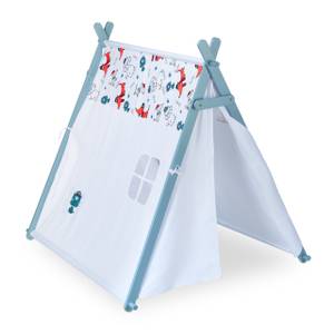 Tipi Zelt für Kinder Rot - Türkis - Weiß - Holzwerkstoff - Textil - 111 x 130 x 137 cm