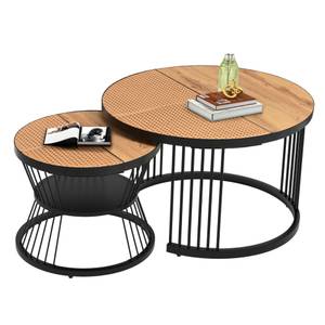 Couchtisch NaturEve Ⅱ (2er Set) Beige - Holzwerkstoff - Metall - Polyrattan - 70 x 45 x 70 cm