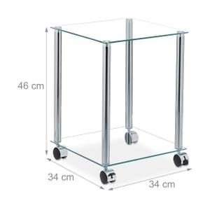 Glas Beistelltisch mit Rollen Schwarz - Silber - Glas - Metall - Kunststoff - 34 x 46 x 34 cm