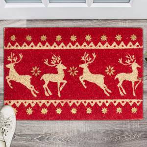 Paillasson Noël en fibres de coco Marron - Rouge - Fibres naturelles - Matière plastique - 60 x 2 x 40 cm