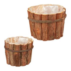 Blumentopf Holz 2er Set Braun - Holzwerkstoff - Kunststoff - 20 x 14 x 20 cm