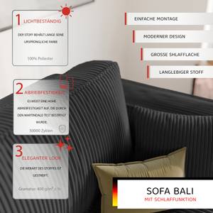 Sofa Bali Schwarz - Holzwerkstoff - 255 x 59 x 105 cm