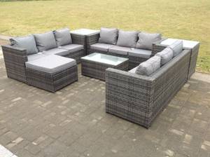 Gartenmöbel 10-sitzer Lounge Sofa Set Grau - Polyrattan - Stein - 65 x 66 x 177 cm