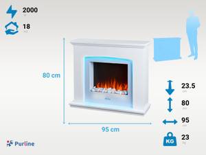 Elektrischer Kamin CHE-600 Weiß - Glas - 95 x 80 x 24 cm