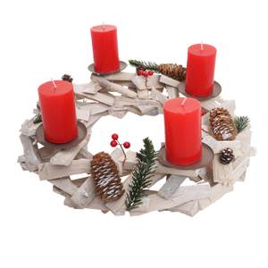 Couronne de l'Avent ronde bougies rouge Rouge - Blanc - Métal - En partie en bois massif - 40 x 10 x 40 cm