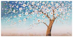 Tableau peint Evening in Spring Bleu - Blanc - Bois massif - Textile - 120 x 60 x 4 cm