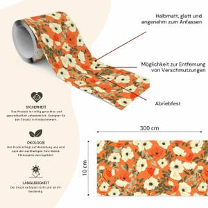 Tapetenbordüre MOHNBLUMEN Blätter Natur Beige - Grün - Orange - Rot - Papier - Textil - 10 x 300 x 300 cm