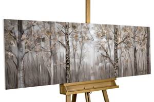 Impression sur toile Forêt du Silence Marron - Gris - Bois massif - Textile - 150 x 50 x 4 cm