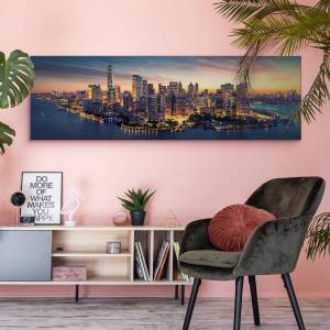 Image Panorama New York Grattes Ciels 3D Beige - Bleu - Gris - Textile - 145 x 45 x 45 cm