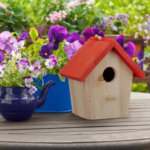 Cabane à oiseaux décorative Marron - Rouge - Bois manufacturé - 15 x 16 x 11 cm