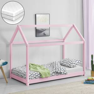 Kinderbett Netstal mit Matratze Pink - Massivholz - 140 x 127 x 70 cm