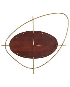 Horloge murale RAPTI Marron - Doré - Bois massif - 74 x 62 x 3 cm