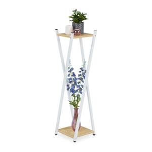 Étagère à plantes haute effet bois Marron - Blanc - Bois manufacturé - Métal - 29 x 99 x 29 cm