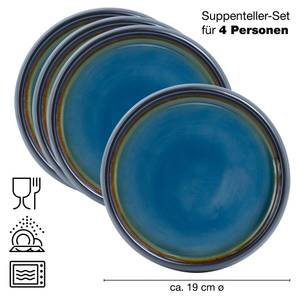 SOLID Suppenteller Steinzeug 4er-Set Blau - Gelb