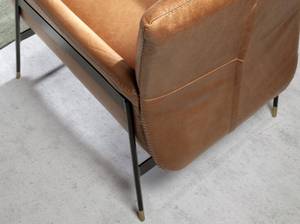 Fauteuil pivotant tapissé de cuir brun Marron - Cuir véritable - Textile - 67 x 87 x 75 cm