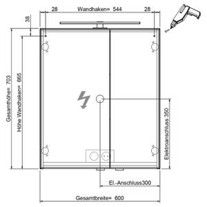 Badezimmer Waschplatz in hellgrau m. LED Grau - Holzwerkstoff - 60 x 200 x 45 cm