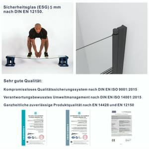 2 Teilig Badewannenaufsatz Duschwand Schwarz - Glas - 120 x 140 x 0 cm