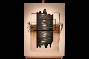 Tableau en bois Tantalizing Contrasts Beige - Bleu - En partie en bois massif - 60 x 80 x 4 cm