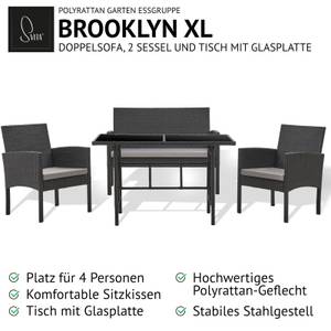 Rattan Sitzgruppe BROOKLYN XL Schwarz - Grau