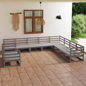 Gartenmöbel-Set (10-teilig) 3009857-1 Grau - Massivholz - Holzart/Dekor - 70 x 67 x 70 cm