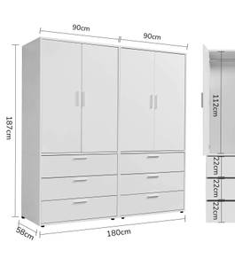 Kleiderschrank Der Grenzenlose I Weiß - Breite: 180 cm