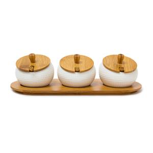 3 Pots d'épices JIAO en céramique bambou Marron - Blanc - Bambou - Céramique - 12 x 9 x 31 cm