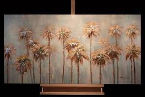Tableau peint Morning in the Tropics Bleu - Marron - Bois massif - Textile - 120 x 60 x 4 cm