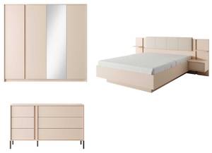 Schlafzimmer-Set DAST mit LED 3-teilig Beige - Holzwerkstoff - 616 x 210 x 210 cm