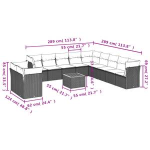 Gartensitzgruppe K355(12-tlg) Grau - Massivholz - 69 x 62 x 62 cm