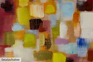 Bild gemalt Flickenteppich in Pastell Gelb - Massivholz - Textil - 80 x 80 x 4 cm