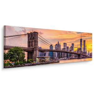 Panoramabild New York Architektur 3D Beige - Braun - Grün - Textil - 145 x 45 x 45 cm