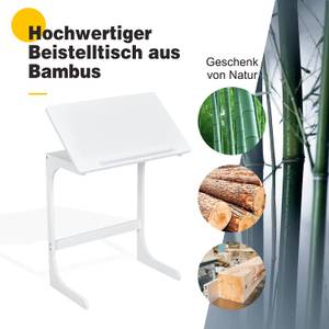 Beistelltisch Laptoptisch C-förmig Weiß - Bambus - 40 x 70 x 60 cm