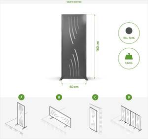 Außen-Paravent VELETA Grau - Metall - 60 x 160 x 5 cm