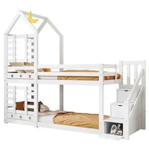 Etagenbett SkyAttic Ⅰ Weiß - Holzwerkstoff - Massivholz - Holzart/Dekor - 97 x 217 x 245 cm