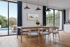 Bild gemalt Lisbon Skyline Silhouette Grau - Massivholz - Textil - 120 x 60 x 4 cm