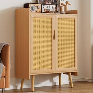 Sideboard Kommode Coeus Ⅲ Braun - Holzwerkstoff - Metall - Polyrattan - Massivholz - Holzart/Dekor - 35 x 106 x 80 cm