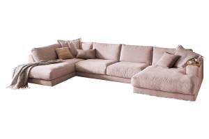 Sofa MADELINE Wohnlandschaft Cord Pink - Armlehne davorstehend links - Longchair davorstehend rechts