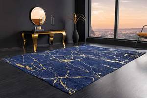 Teppich MARBLE Blau - Gold - Kunststoff - Stein - Textil - 240 x 1 x 160 cm