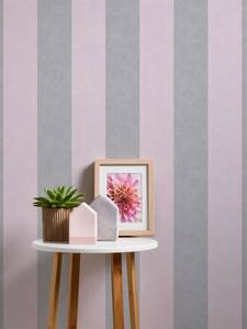 Moderne Streifentapete Grau Rosa Grau - Pink - Kunststoff - Textil - 53 x 1005 x 1 cm