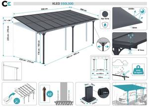 Pergola/Carport KLEO adossé Gris - Largeur : 550 cm