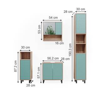 Mobilier de salle de bains Agasta Vert émeraude - Imitation chêne de Sonoma