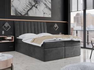 Boxspringbett mit Topper AMILA Steingrau - Breite: 200 cm - H4