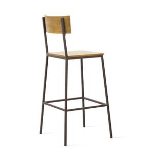 Tabouret de bar avec dossier - LINEA Marron - En partie en bois massif - 47 x 104 x 50 cm