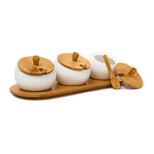 3 Pots d'épices JIAO en céramique bambou Marron - Blanc - Bambou - Céramique - 12 x 9 x 31 cm