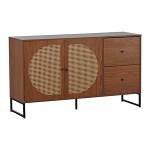 Sideboard Emilia Braun - Holzwerkstoff - Metall - Rattan - 40 x 75 x 130 cm