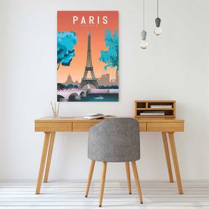 Tableau ville Paris France Orange - Métal - 80 x 120 x 1 cm